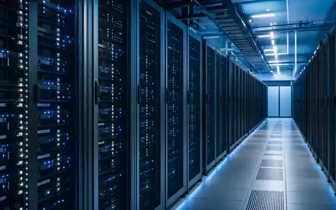Oracle Corporation US68389X1054 zeigt einen modernen, realistisch fotografierten Rechenzentrums-Serverraum mit beleuchteten Serverschränken und Kabeln - Foto: THN