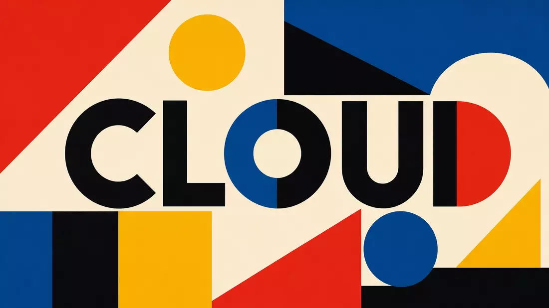 Bauhaus-Grafikposter mit geometrischen Formen und großem Schriftzug CLOUD