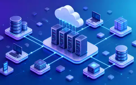 Oracle Corporation US68389X1054 dargestellt als isometrische 3D-Illustration einer vernetzten Cloud-Computing-Architektur mit Servern, Datenbanken und Endgeräten - Foto: THN