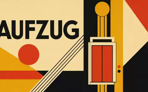 Otis Worldwide Corp. (US68902V1070): Bauhaus-Poster mit geometrischen Formen und deutschem Schriftzug AUFZUG - Foto: THN
