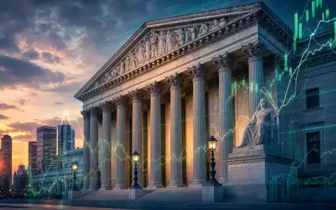 Otis Worldwide Corp. (US68902V1070): Börsen-Editorialbild mit neoklassizistischer Fassade und überlagerten leuchtenden Aktienkurs-Charts im Abendlicht - Foto: THN