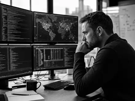 Palo Alto Networks US6974351057 dargestellt als Schwarz-Weiß-Reportage eines konzentrierten Security-Analysten am Arbeitsplatz - Foto: THN
