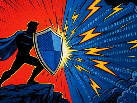Palo Alto Networks US6974351057 als Pop-Art-Comic mit heroischem Schild, das digitale Bedrohungen abwehrt - Foto: THN