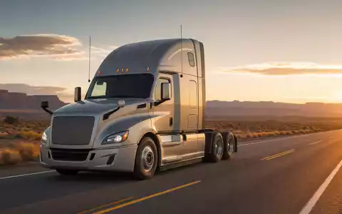 PACCAR Inc. US6937181088 zeigt generischen Sattelzug auf US-Highway bei goldenem Abendlicht ohne Markenmerkmale - Foto: THN