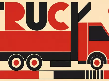 PACCAR Inc. US6937181088 interpretiert als Bauhaus-Poster mit geometrischem LKW-Motiv und Schriftzug TRUCK - Foto: THN