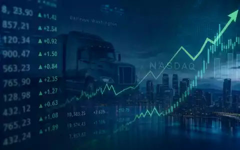 PACCAR Inc. US6937181088 visualisiert als Börsen-Editorial mit NASDAQ-Kurschart und Silhouette eines LKW - Foto: THN