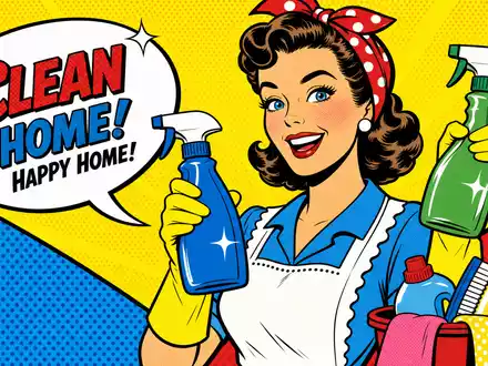 Clorox Co. Konsumgüter US1890541097 als farbige Pop-Art-Comicszene im Lichtenstein-Stil mit bunten Haushaltsreinigungsprodukten - Foto: THN