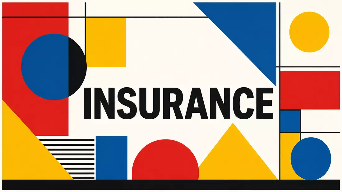 Bauhaus-Poster mit INSURANCE-Schriftzug und geometrischen Formen in Primärfarben