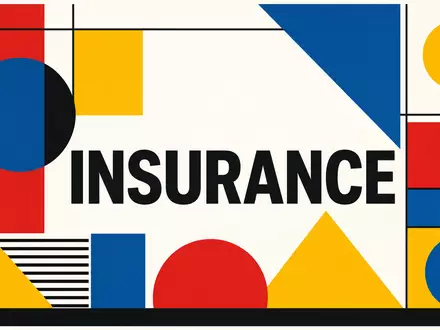 Cincinnati Financial US1720621011 geometrisches Bauhaus-Poster mit INSURANCE-Text Primärfarben rot blau gelb modernistisches Design - Foto: THN
