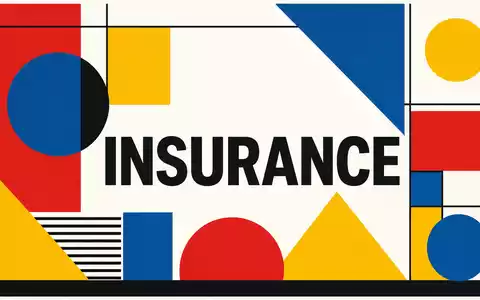 Cincinnati Financial US1720621011 geometrisches Bauhaus-Poster mit INSURANCE-Text Primärfarben rot blau gelb modernistisches Design - Foto: THN
