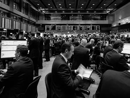 Citigroup Inc. dokumentarische Schwarzweiß-Reportage belebter Handelssaal mit Händlern vor Bildschirmen US1729674242 Banksektor - Foto: THN
