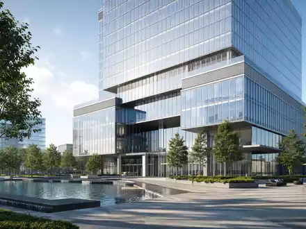 Citigroup Inc. modernes Bankgebäude als fotorealistischer Architektur-Render mit Glasfassade und Wasserplatz US1729674242 - Foto: THN