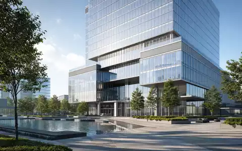 Citigroup Inc. modernes Bankgebäude als fotorealistischer Architektur-Render mit Glasfassade und Wasserplatz US1729674242 - Foto: THN