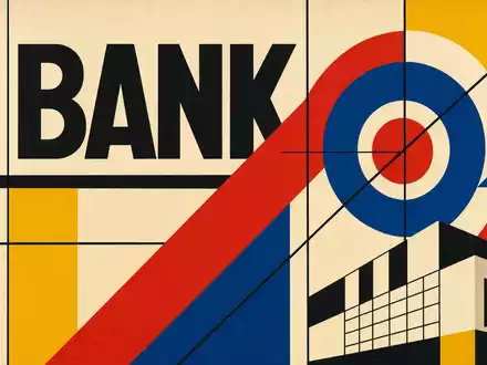 Citigroup Inc. Bank im Bauhaus-Poster-Stil mit geometrischen Formen Primärfarben und BANK-Schriftzug US1729674242 modernistisch - Foto: THN