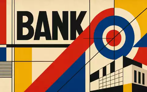 Citigroup Inc. Bank im Bauhaus-Poster-Stil mit geometrischen Formen Primärfarben und BANK-Schriftzug US1729674242 modernistisch - Foto: THN