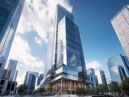 Citizens Financial Group Architektur-Render US1746101054: moderner Glasturm Hochhausrender im Finanzdistrikt aus Froschperspektive - Foto: THN