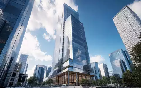 Citizens Financial Group Architektur-Render US1746101054: moderner Glasturm Hochhausrender im Finanzdistrikt aus Froschperspektive - Foto: THN