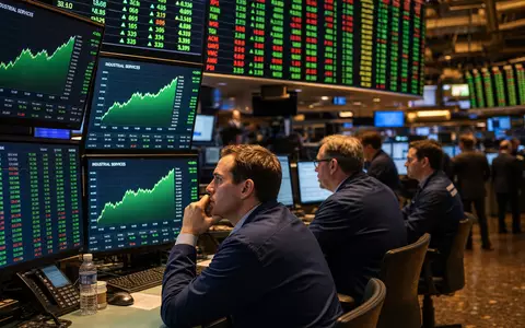 Cintas Corp. US1729081035 NASDAQ-Börsensaal mit konzentrierten HĂ€ndlern vor grĂŒnen Industrial-Services-Charts und Kursanzeigetafeln - Foto: THN