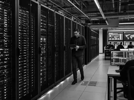 The Trade Desk (US88339J1051) illustriert Schwarzweiß-Reportage aus Rechenzentrum mit Servern der Softwarebranche - Foto: THN