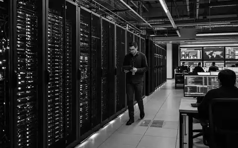 The Trade Desk (US88339J1051) illustriert Schwarzweiß-Reportage aus Rechenzentrum mit Servern der Softwarebranche - Foto: THN