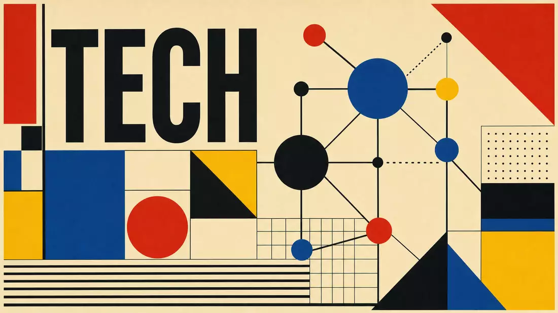 Bauhaus-Poster mit geometrischen Formen und Netzwerkmotiv, Bezug zu The Trade Desk (US88339J1051)