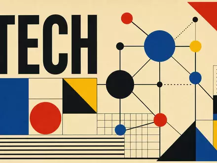 The Trade Desk (US88339J1051) inspiriert geometrisches Bauhaus-Poster mit Netzwerkstruktur und Sektor-Kürzel TECH - Foto: THN