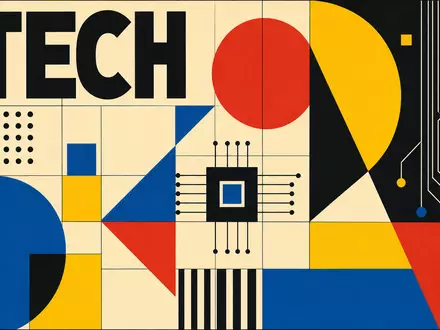 Texas Instruments (US8825081040) interpretiert als Bauhaus-Poster geometrische Formen und Schriftzug TECH zum Thema Halbleitertechnologie - Foto: THN