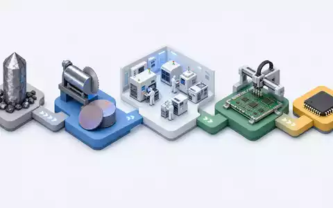 Texas Instruments (US8825081040) veranschaulicht isometrisch die Halbleiter-Wertschöpfungskette von Rohsilizium bis fertigem Mikrochip - Foto: THN