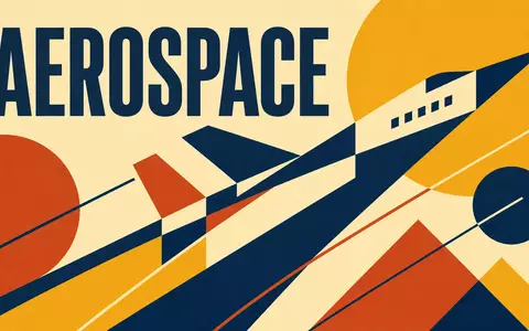 Geometrisches Bauhaus-Poster mit stilisiertem Flugzeug und Text AEROSPACE, symbolisiert Branche von Textron Inc. (US8832031027) - Foto: THN