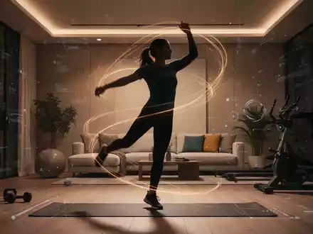 Eine dynamische Silhouette einer Person, die in einem modernen Wohnzimmer tanzt, mit subtilen digitalen Elementen, die Bewegung andeuten. - Foto: über boerse-global.de