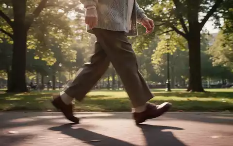 Eine ältere Person geht zügig in einem Park, Sonnenlicht fällt durch die Bäume. - Foto: über boerse-global.de