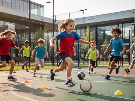 Eine Gruppe von Kindern und Jugendlichen spielt aktiv im Freien, was Bewegung und Gesundheit symbolisiert. - Foto: über boerse-global.de
