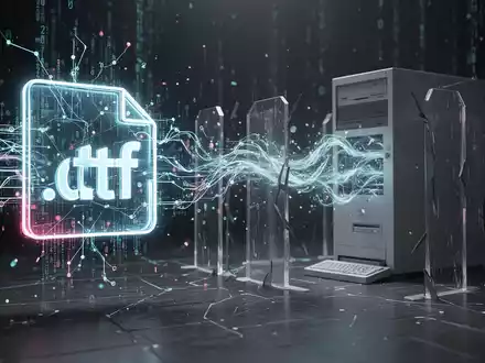 Eine Nahaufnahme einer manipulierten TTF-Schriftartendatei, die als Code in ein Computersystem eindringt, um Malware zu verbreiten. - Foto: über boerse-global.de