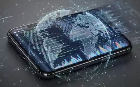 Smartphone-Bildschirm mit abstraktem Code und Daten, globalem Netzwerk-Overlay, symbolisiert Software-Support. - Foto: über boerse-global.de
