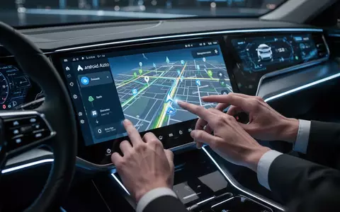Moderner Autoinnenraum mit digitalem Armaturenbrett, das die Android-Auto-Oberfläche und eine 3D-Navigationskarte zeigt. - Foto: über boerse-global.de