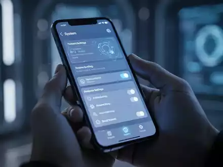 Eine Hand hält ein Smartphone mit generischen Systemeinstellungen, abstrakten UI-Elementen und weichem blauen Licht. - Foto: über boerse-global.de