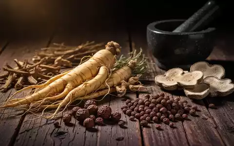 Nahaufnahme von verschiedenen getrockneten Kräutern der Traditionellen Chinesischen Medizin auf einem dunklen Holztisch. - Foto: über boerse-global.de