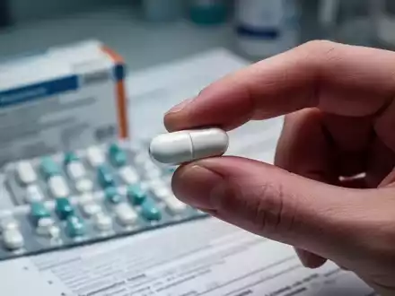 Eine Hand hält eine einzelne, teure Pille. Im Hintergrund sind verschwommene Medikamentenverpackungen und medizinische Dokumente zu sehen. - Foto: über boerse-global.de