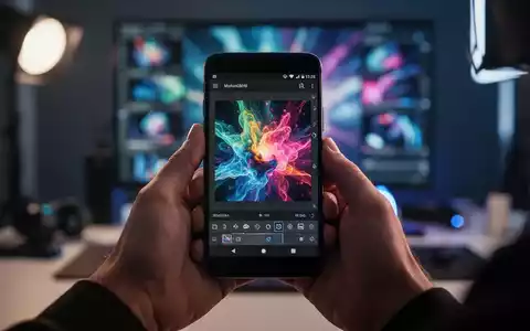 Nahaufnahme von Händen, die ein Android-Smartphone mit einer professionellen Fotobearbeitungs-App-Oberfläche und einem lebendigen Bild halten. - Foto: über boerse-global.de