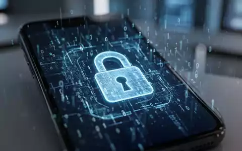 Smartphone-Bildschirm mit Vorhängeschloss-Symbol und abstrakten Datenmustern, symbolisiert mobile Sicherheitsupdates. - Foto: über boerse-global.de