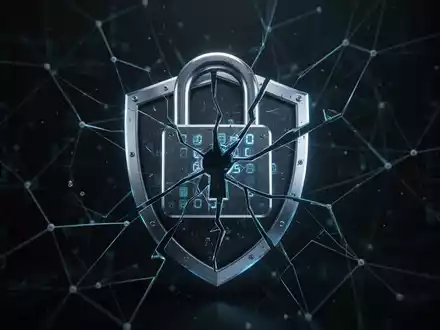 Leuchtendes, zerbrochenes digitales Schloss-Symbol mit zersplittertem Schild, das eine Sicherheitslücke darstellt. Datenleitungen im Hintergrund. - Foto: über boerse-global.de