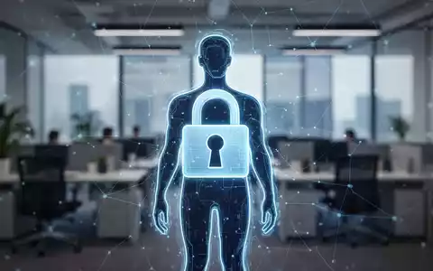 Ein digitales Vorhängeschloss über einer stilisierten menschlichen Silhouette, das sicheres digitales Onboarding und Cybersicherheit darstellt. - Foto: über boerse-global.de