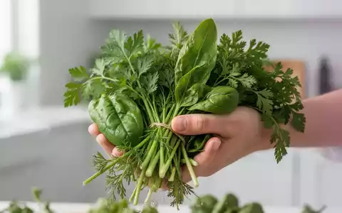 Eine Hand hält sanft frisches grünes Gemüse und Kräuter, die gesunde Ernährung und natürliche Heilmittel symbolisieren. - Foto: über boerse-global.de