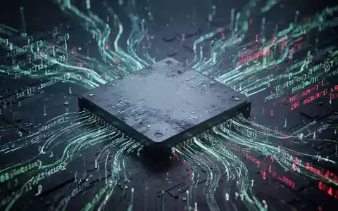 Digitale Datenströme und Code umfließen einen modernen KI-Chip, symbolisieren Herausforderungen und Fortschritt in der künstlichen Intelligenz. - Foto: über boerse-global.de