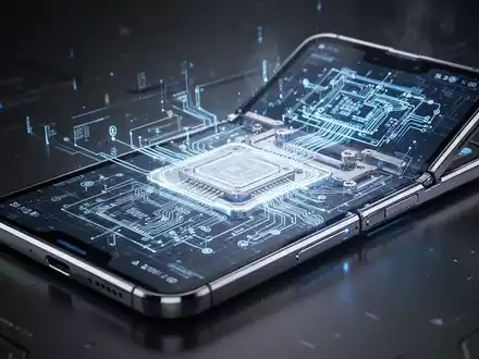 Faltbares Smartphone der Zukunft mit leuchtendem Display, das interne Komponenten wie Dampfkammerkühlung zeigt. - Foto: über boerse-global.de