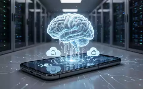Smartphone-Bildschirm mit leuchtendem digitalem Gehirn-Symbol und Cloud-Speicher-Symbolen, die KI- und Cloud-Integration darstellen. - Foto: über boerse-global.de