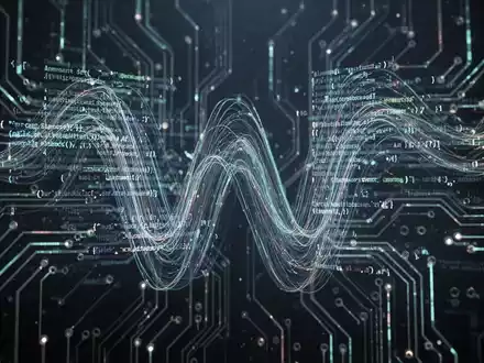Abstrakte, leuchtende Darstellung von Datenströmen und Schaltkreisen, die subtil ein 'W' formen und Windows-Softwareentwicklung symbolisieren. - Foto: über boerse-global.de