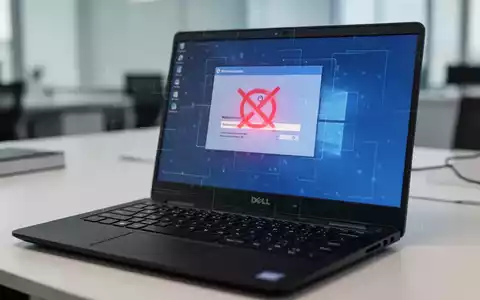 Nahaufnahme einer Dell-Laptop-Tastatur und eines Bildschirms mit rotem Pause-Symbol über einem Windows-Update-Fortschrittsbalken. - Foto: über boerse-global.de