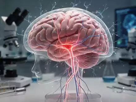 Ein detailliertes Modell eines menschlichen Gehirns mit leuchtenden neuronalen Netzen und Blutgefäßen, das medizinische Forschung darstellt. - Foto: über boerse-global.de