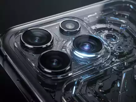 Nahaufnahme eines futuristischen Smartphone-Kameramoduls mit mehreren Linsen und leuchtenden Innenkomponenten, Symbol für fortschrittliche Technologie. - Foto: über boerse-global.de